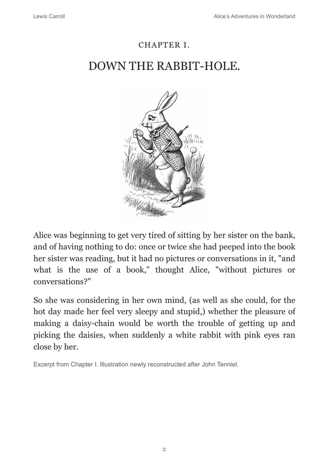 Re-typeset opening chapter with a reconstructed White Rabbit illustration