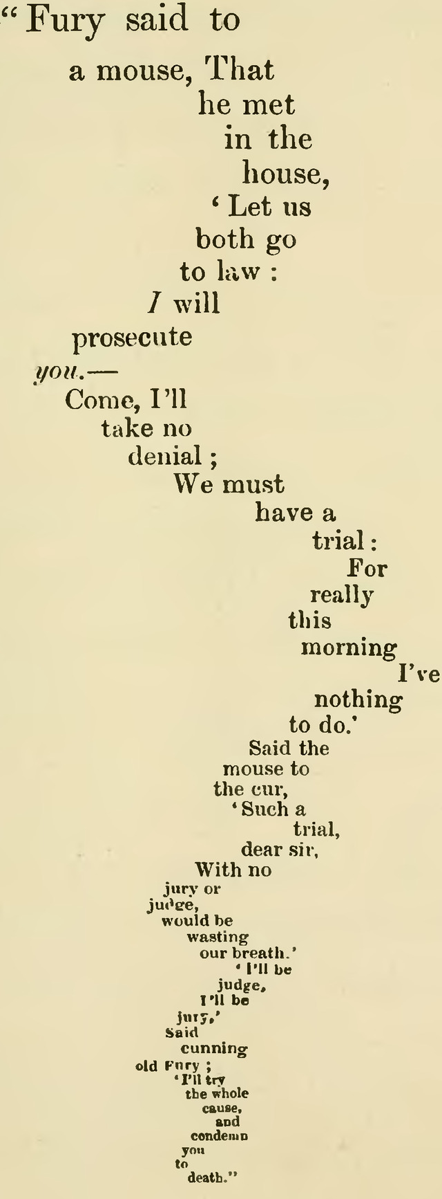 Scanned mouse-tail poem, with the lines descending in the shape of a tail