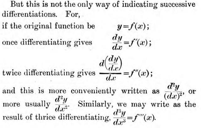 Scanned explanation and nested derivative fraction from printed page 50 of Calculus Made Easy